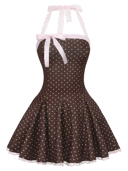 Dolly Polka Dot Dress+ Petticoat (Chocolate)