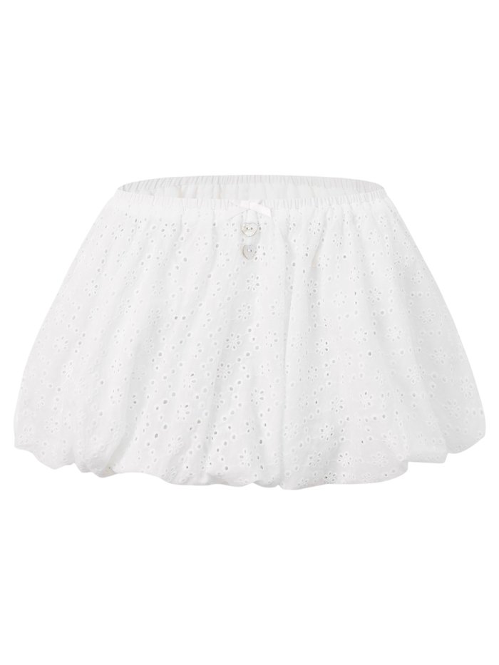 Coquette Cotton Eyelet Bubble Skirt (White)