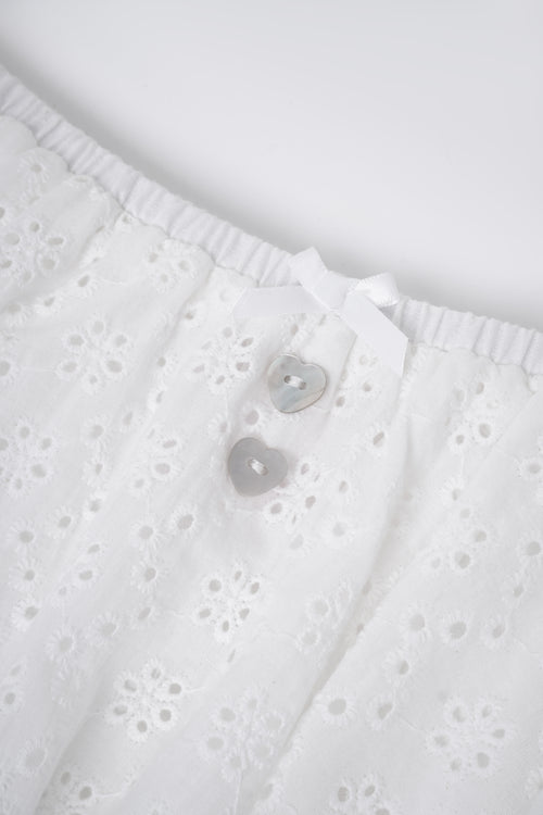Coquette Cotton Eyelet Bubble Skirt (White)