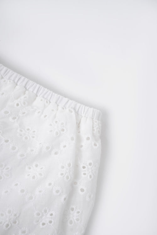 Coquette Cotton Eyelet Bubble Skirt (White)