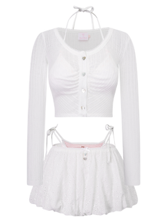 Coquette Frilly Cotton Shell Cardigan(White)