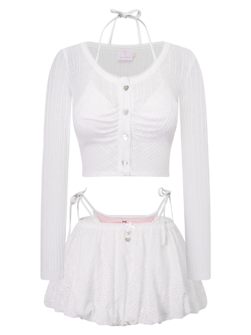Coquette Frilly Cotton Shell Cardigan(White)