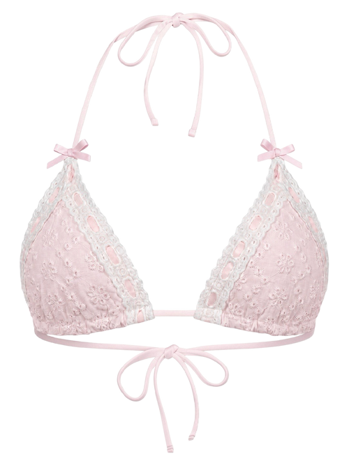 Coquette Cotton Eyelet Bikini Top (Pink)
