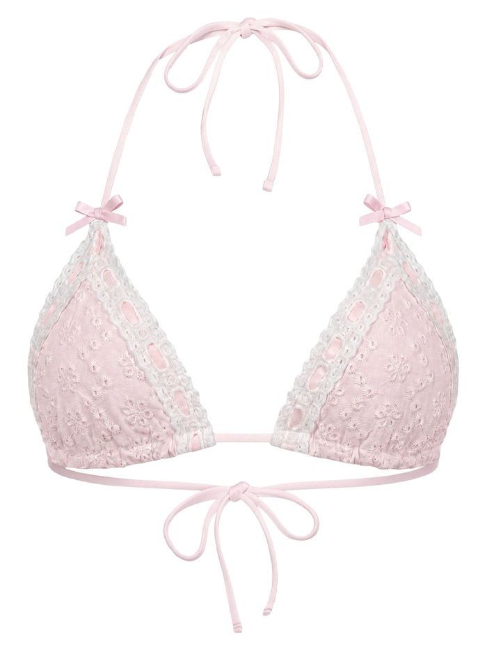 Coquette Cotton Eyelet Bikini Top (Pink)