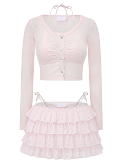 Coquette Frilly Cotton Shell Cardigan(Pink)