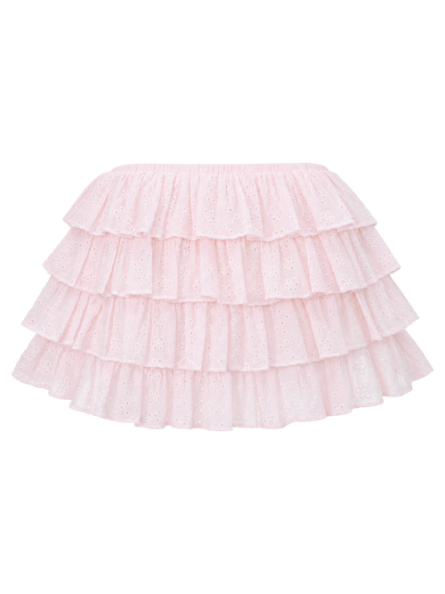 Coquette Cotton Eyelet Ruffles Skirt (Pink)
