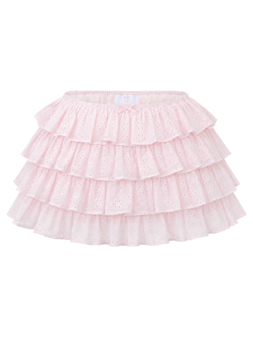 Coquette Cotton Eyelet Ruffles Skirt (Pink)