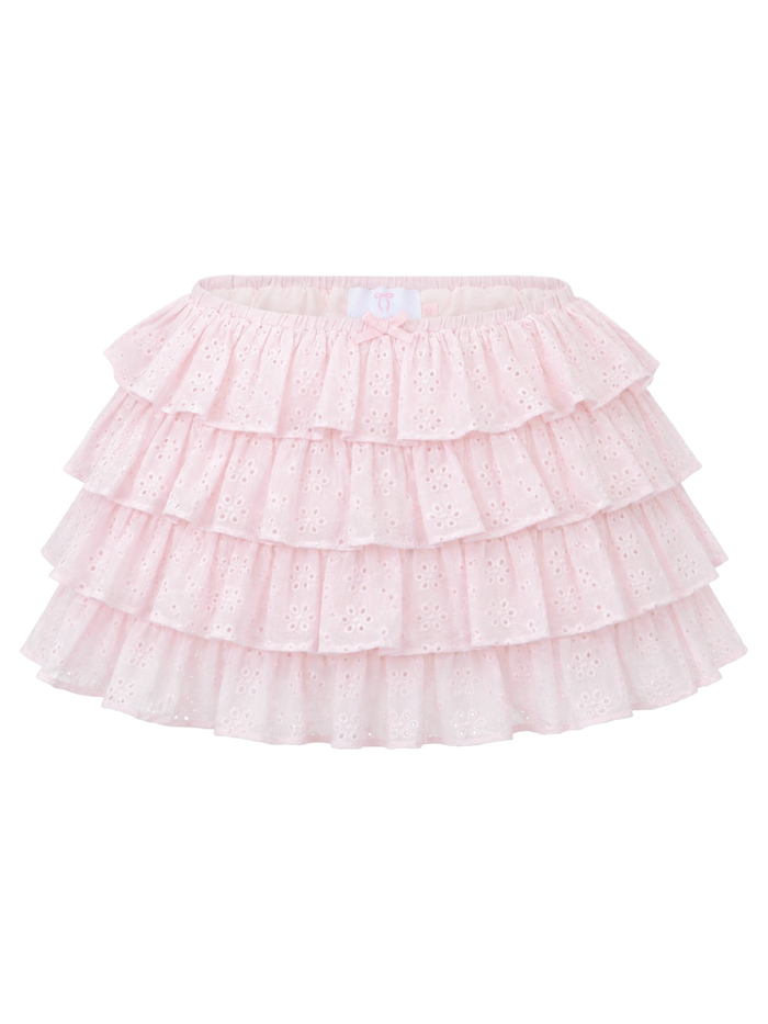 Coquette Cotton Eyelet Ruffles Skirt (Pink)