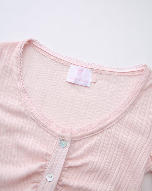 Coquette Frilly Cotton Shell Cardigan (Pink) - styling detail - Angel Ruche