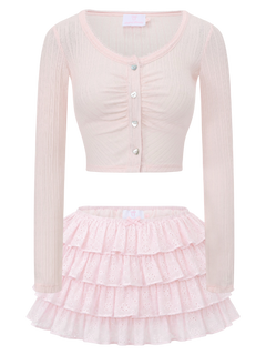 Coquette Frilly Cotton Shell Cardigan (Pink) - styling detail - Angel Ruche