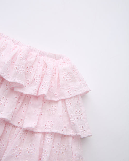 Coquette Cotton Eyelet Ruffles Skirt (Pink) - styling detail - Angel Ruche
