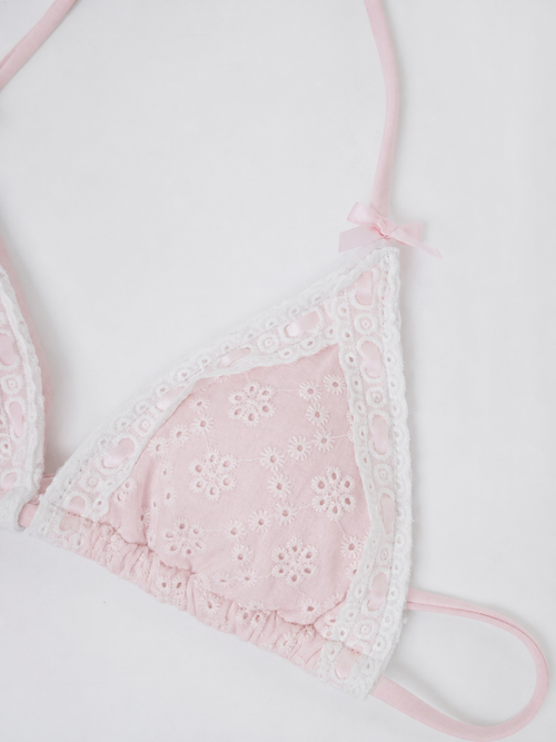 Coquette Cotton Eyelet Bikini Top (Pink) - styling detail - Angel Ruche