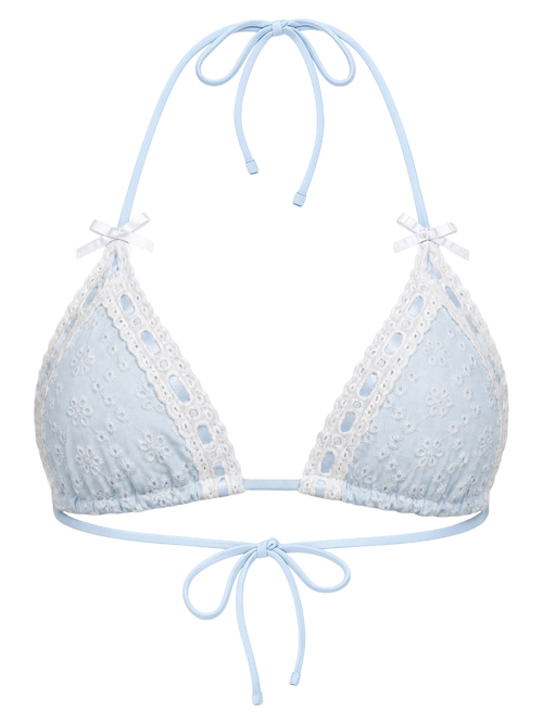 Coquette Cotton Eyelet Bikini Top (Blue)