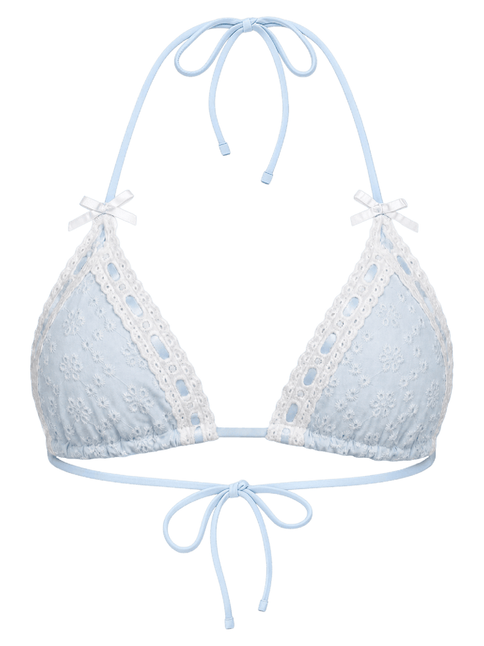 Coquette Cotton Eyelet Bikini Top (Baby Blue)