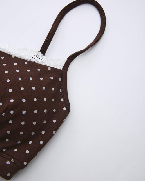 Whimsy Doll Cotton Polka Active Bralette(Brown)