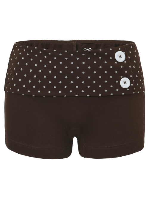Whimsy Doll Cotton Polka Active Fold Over Shorts(Brown)