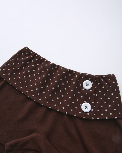 Whimsy Doll Cotton Polka Active Fold Over Shorts(Brown)