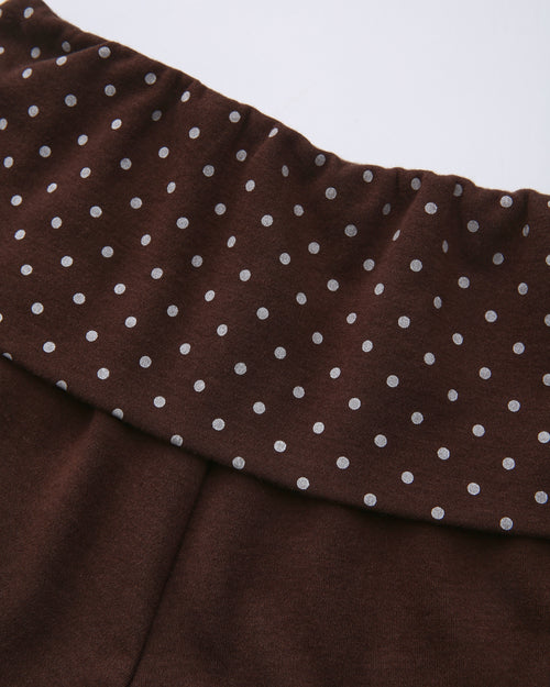 Whimsy Doll Cotton Polka Active Fold Over Shorts(Brown)