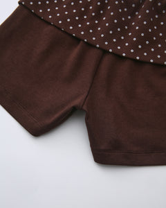 Whimsy Doll Cotton Polka Active Fold Over Shorts(Brown)