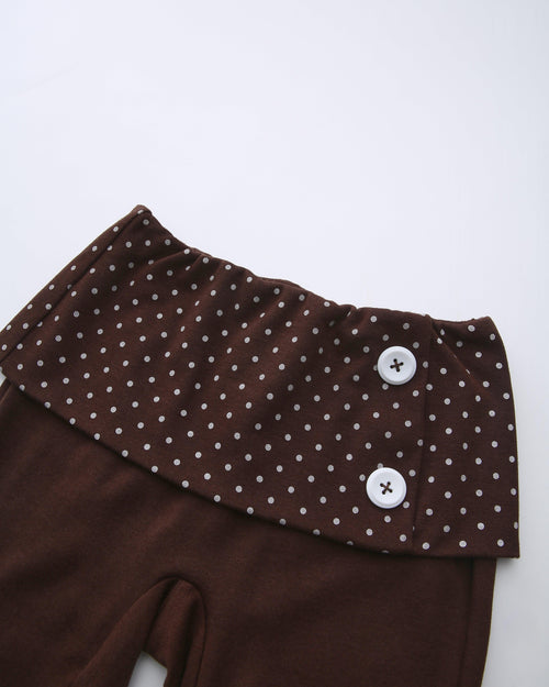 Whimsy Doll Cotton Polka Active Fold Over Capri Pants(Brown)
