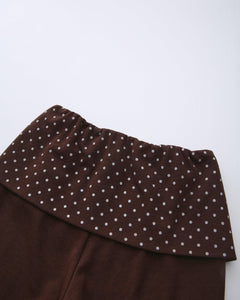 Whimsy Doll Cotton Polka Active Fold Over Capri Pants(Brown)