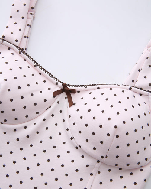 Whimsy Doll Cotton Active Top（Brown Polka）