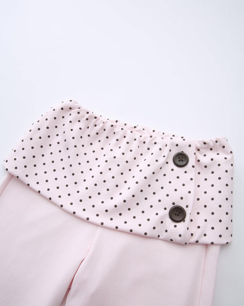Whimsy Doll Cotton Active Fold over Long Pants (Brown Polka)