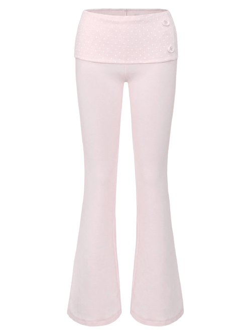Whimsy Doll Cotton Active Fold over Long Pants (White Polka)