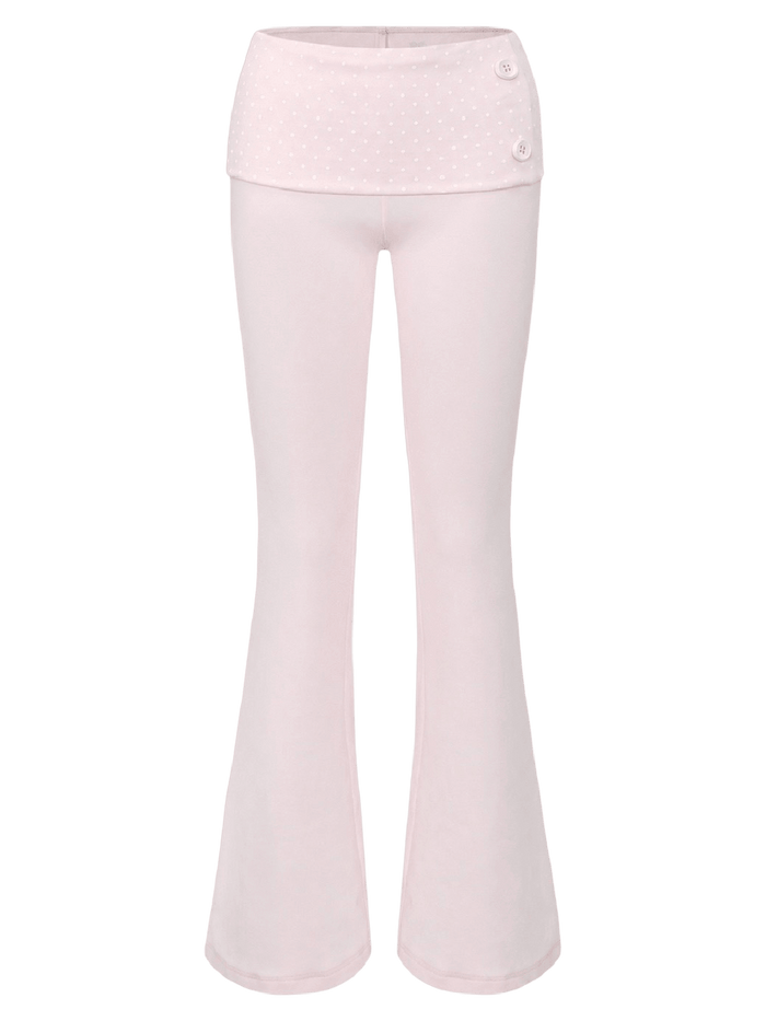Whimsy Doll Cotton Active Fold over Long Pants (White Polka)