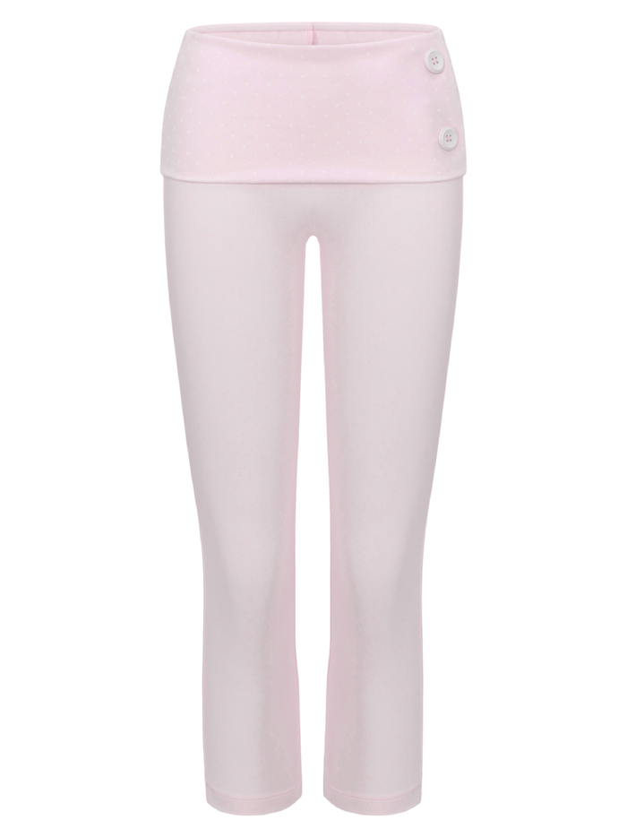 Whimsy Doll Cotton Polka Active Fold Over Capri Pants(Pink)