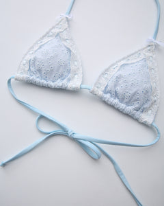 Coquette Cotton Eyelet Bikini Top (Baby Blue)