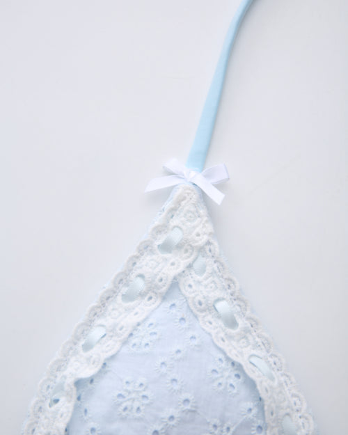 Coquette Cotton Eyelet Bikini Top (Baby Blue)