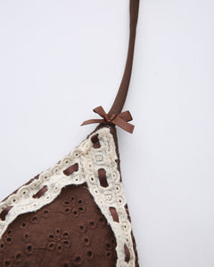 Coquette Cotton Eyelet Bikini Top (Brown)