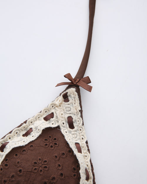 Coquette Cotton Eyelet Bikini Top (Brown)