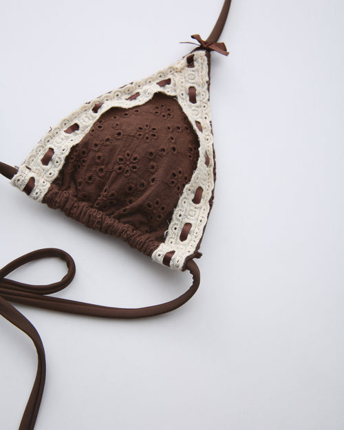 Coquette Cotton Eyelet Bikini Top (Brown)