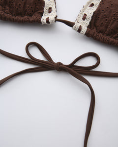 Coquette Cotton Eyelet Bikini Top (Brown)