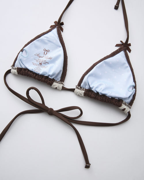 Coquette Cotton Eyelet Bikini Top (Brown)