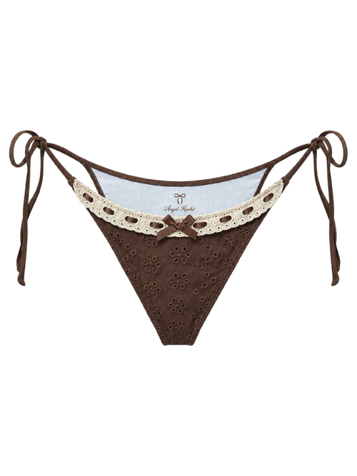 Coquette Cotton Eyelet Bikini Bottom (Brown)