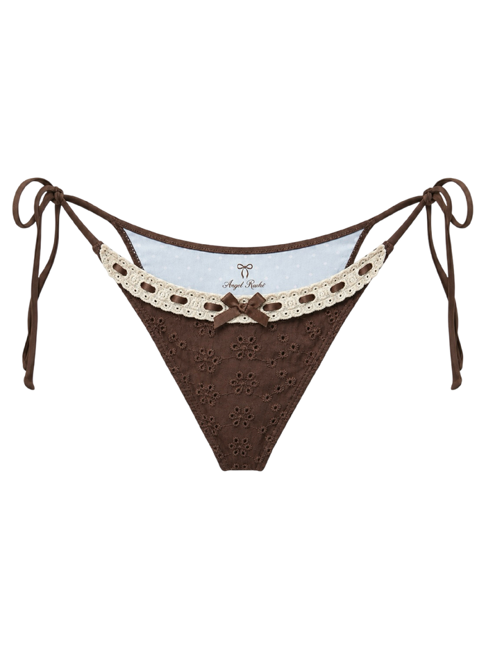 Coquette Cotton Eyelet Bikini Bottom (Brown)