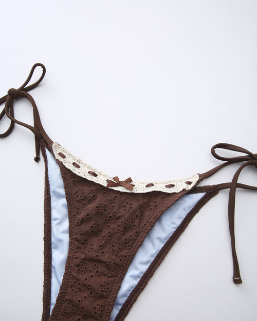 Coquette Cotton Eyelet Bikini Bottom (Brown)