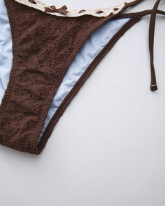 Coquette Cotton Eyelet Bikini Bottom (Brown)