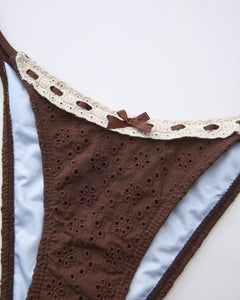 Coquette Cotton Eyelet Bikini Bottom (Brown)