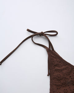 Coquette Cotton Eyelet Bikini Bottom (Brown)