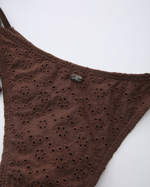 Coquette Cotton Eyelet Bikini Bottom (Brown)
