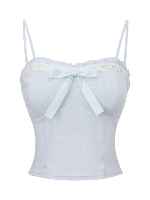 Sweetheart  Cotton Polka Dot Pointelle Top (Baby Blue)
