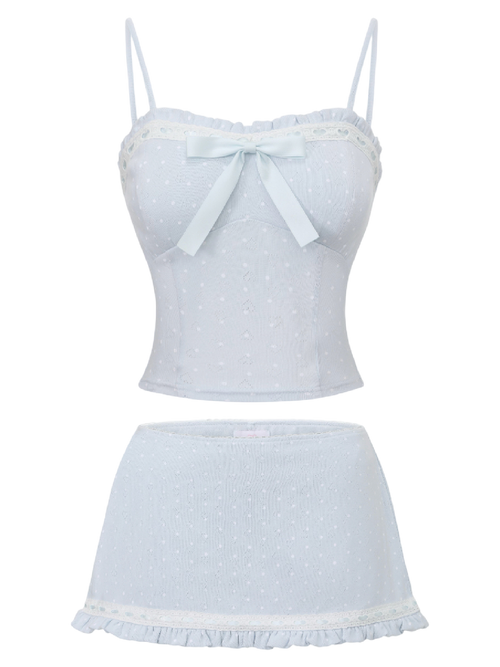 Sweetheart  Cotton Polka Dot Pointelle Skirt (Baby Blue)