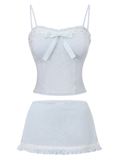Sweetheart  Cotton Polka Dot Pointelle Set (Baby Blue)
