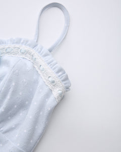 Sweetheart  Cotton Polka Dot Pointelle Top (Baby Blue)
