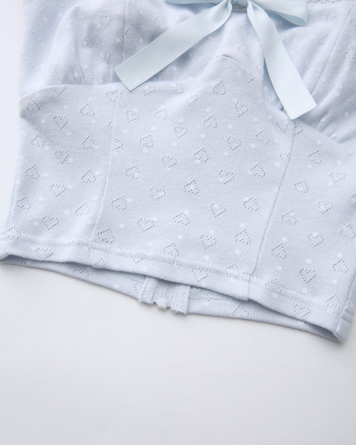 Sweetheart  Cotton Polka Dot Pointelle Top (Baby Blue)