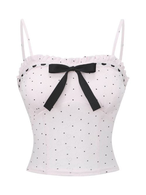 Sweetheart  Cotton Polka Dot Pointelle Top (Pink)